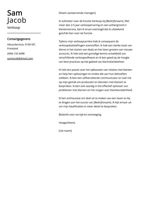 sollicitatiebrief verkoop